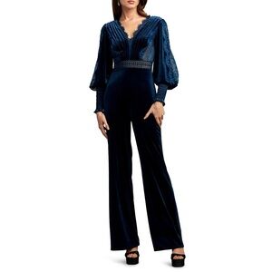 NEW Tadashi Shoji Lace Velvet Jumpsuit Navy Blue Sz 20